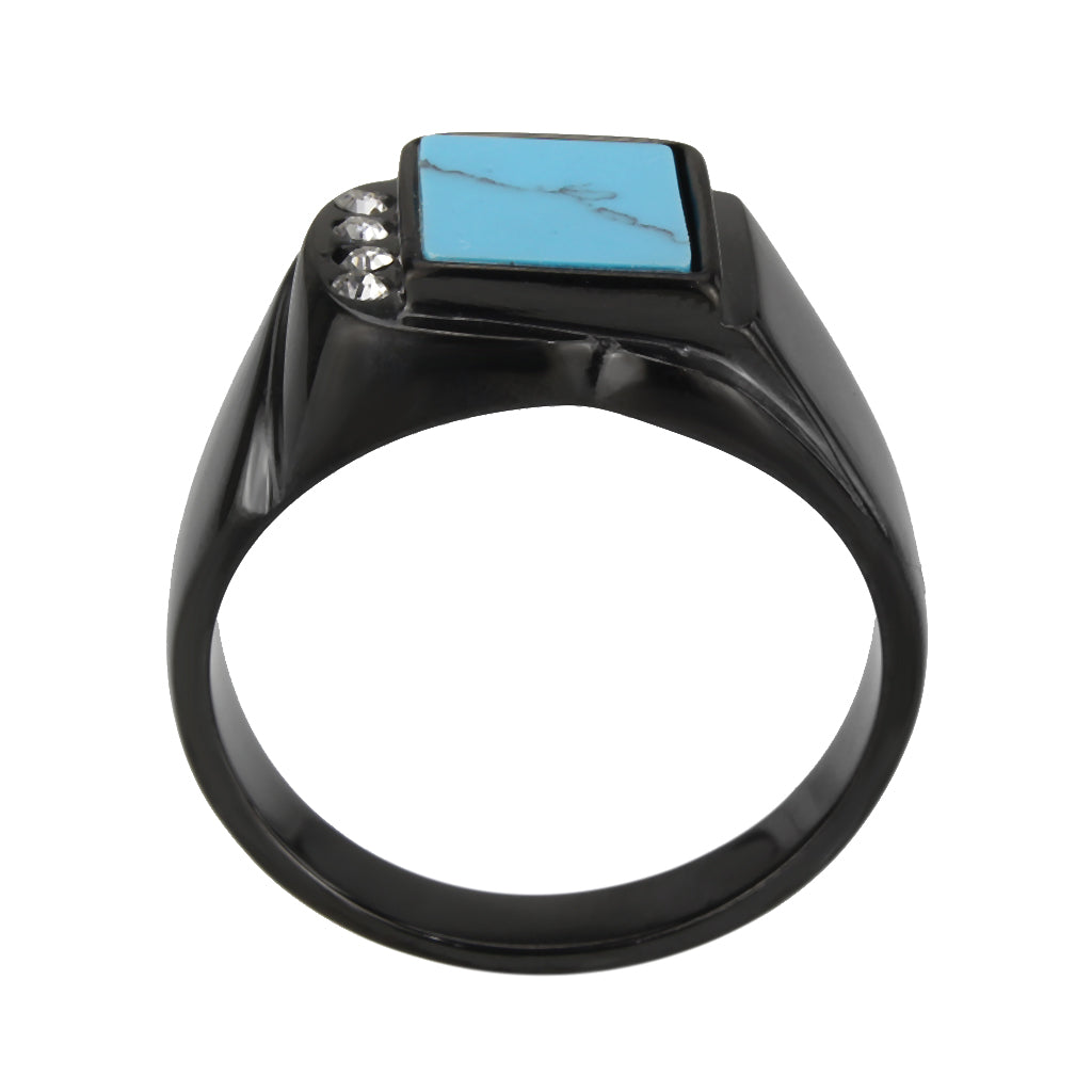 MATK3755 IP Black Stainless Steel Ring with Synthetic in Sea Blue