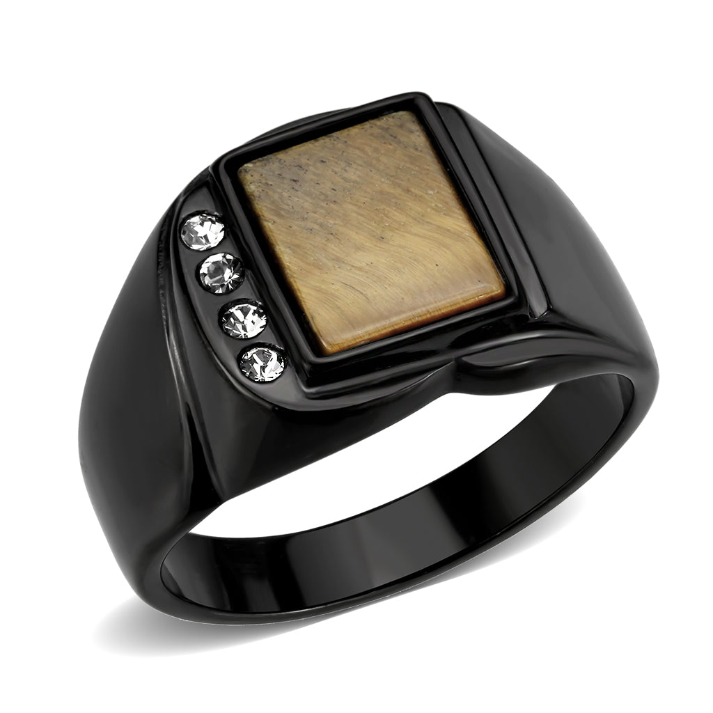 MATK3756 IP Black Stainless Steel Ring with Synthetic in Topaz