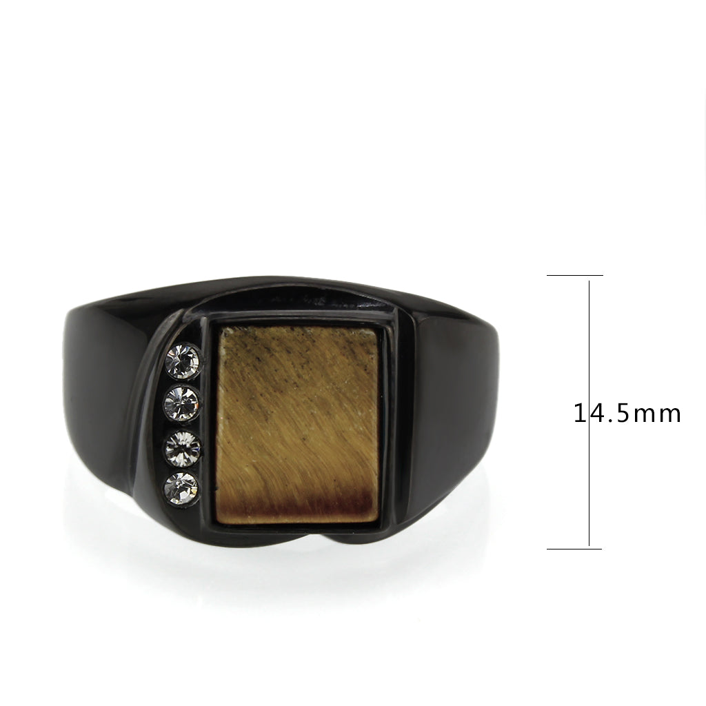 MATK3756 IP Black Stainless Steel Ring with Synthetic in Topaz