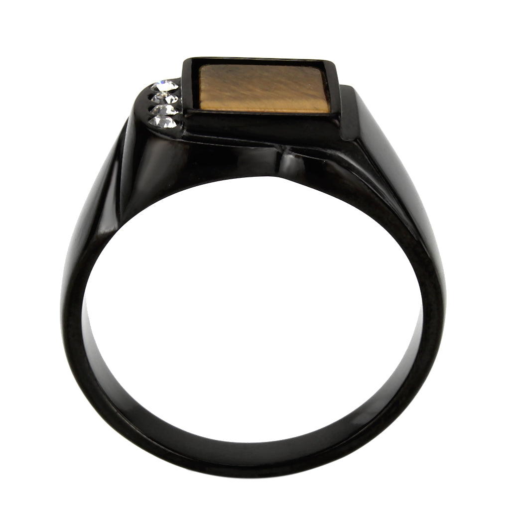MATK3756 IP Black Stainless Steel Ring with Synthetic in Topaz