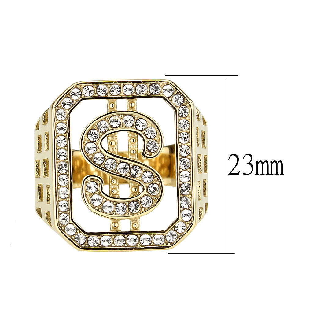 MATK3757 - IP Gold(Ion Plating) Stainless Steel Ring with Top Grade Crystal in Clear