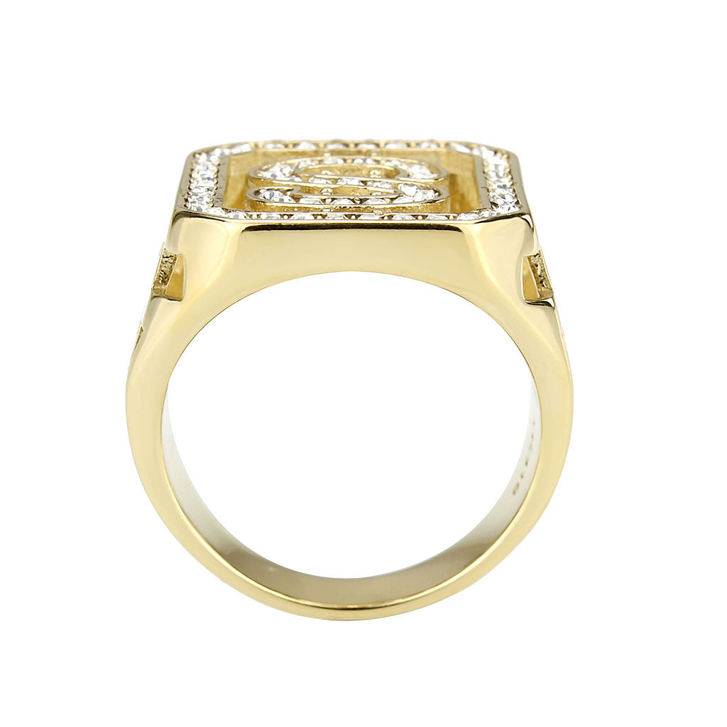MATK3757 - IP Gold(Ion Plating) Stainless Steel Ring with Top Grade Crystal in Clear
