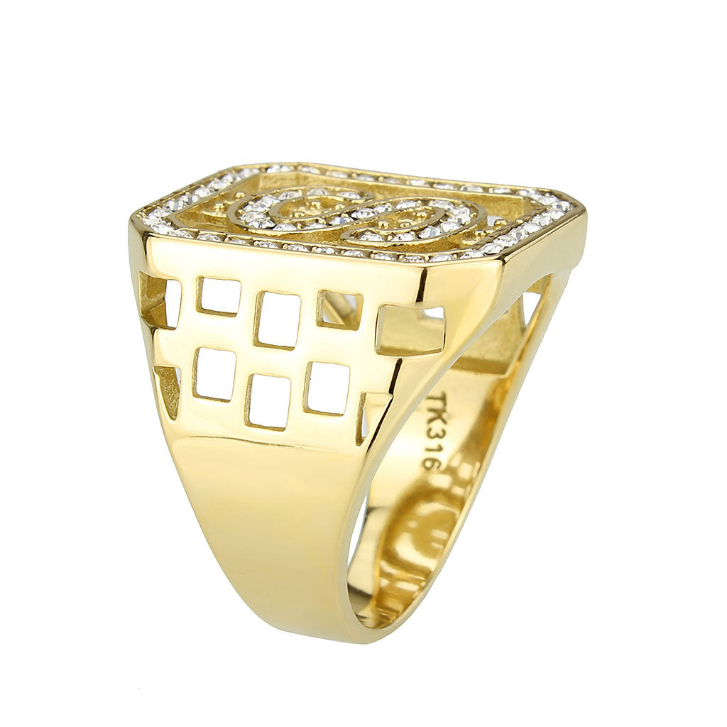 MATK3757 - IP Gold(Ion Plating) Stainless Steel Ring with Top Grade Crystal in Clear