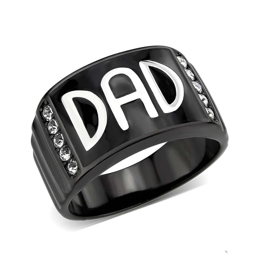 MATK3759 - Two Tone IP Black (Ion Plating) Stainless Steel Ring with Top Grade Crystal in Clear