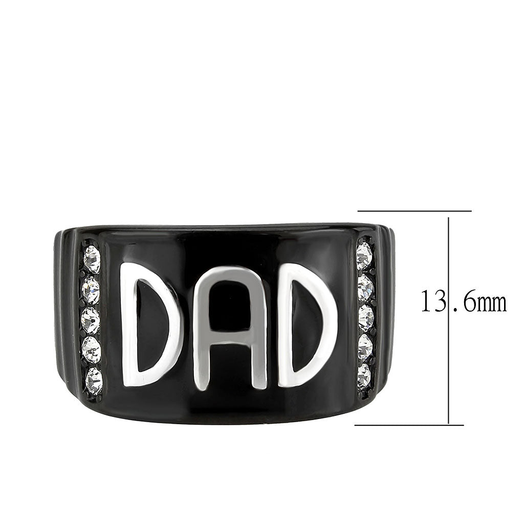 MATK3759 - Two Tone IP Black (Ion Plating) Stainless Steel Ring with Top Grade Crystal in Clear
