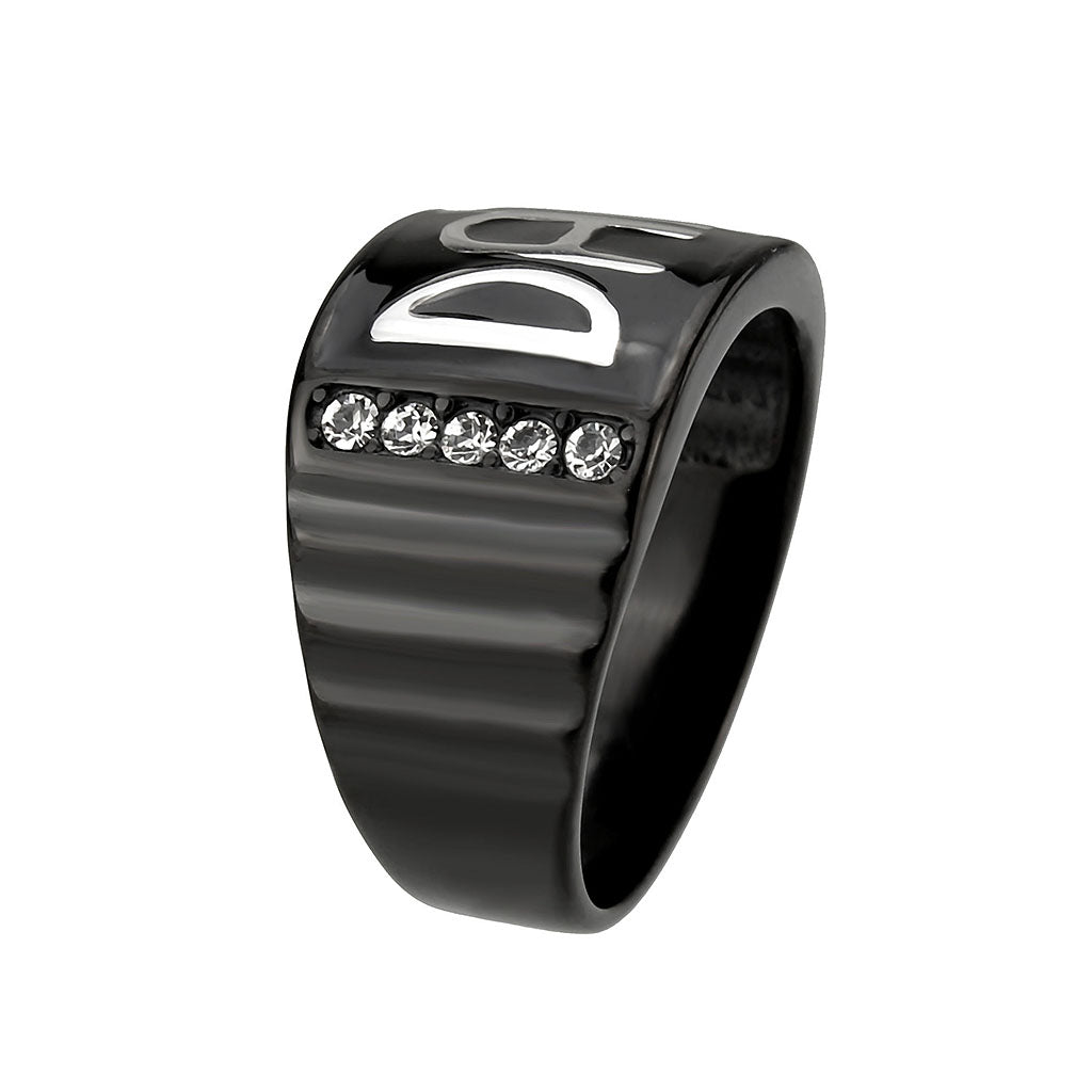 MATK3759 - Two Tone IP Black (Ion Plating) Stainless Steel Ring with Top Grade Crystal in Clear