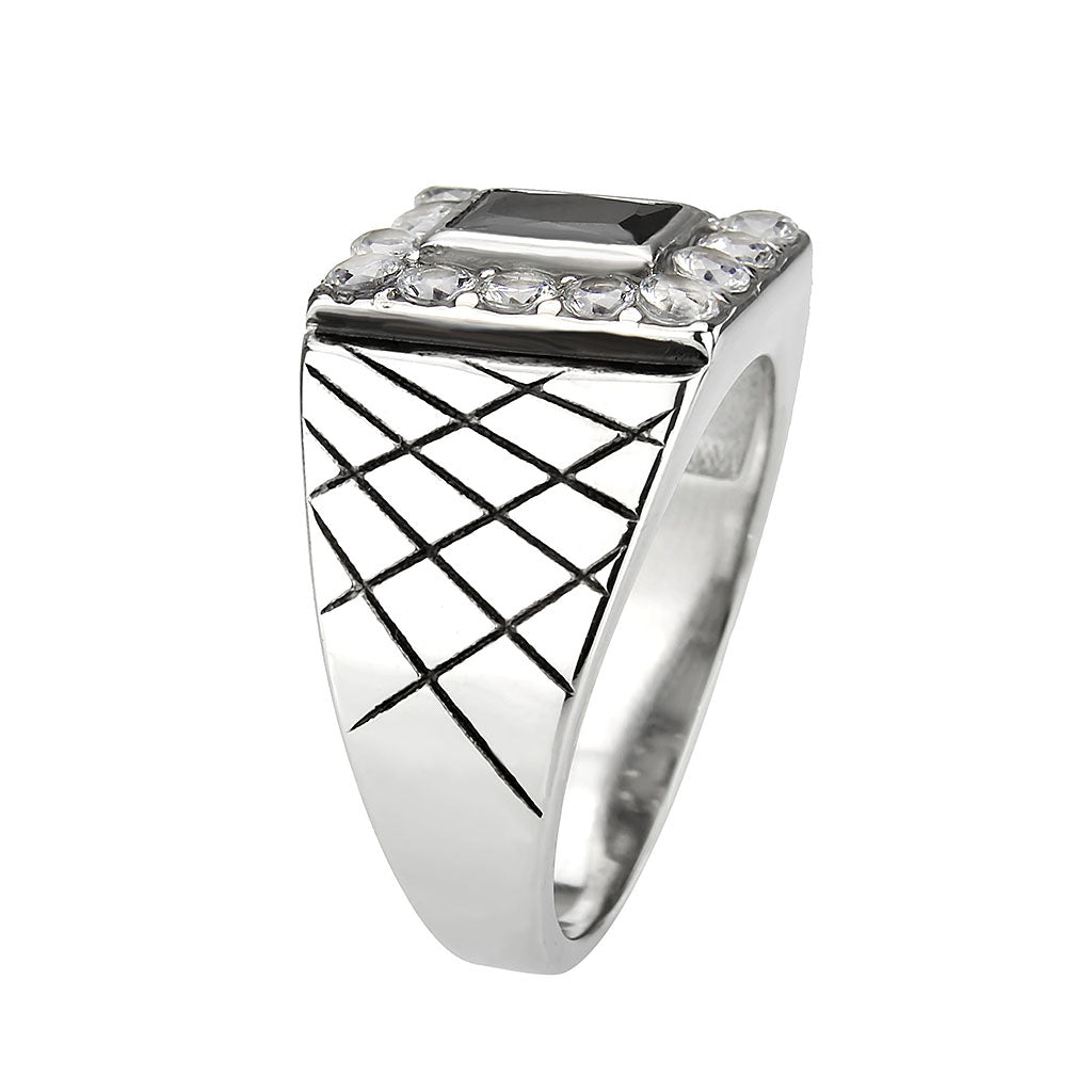 MATK3761 - High polished (no plating) Stainless Steel Ring with AAA Grade CZ in Jet