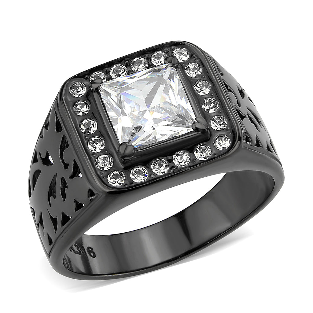 MATK3763 - IP Black (Ion Plating) Stainless Steel Ring with AAA Grade CZ in Clear