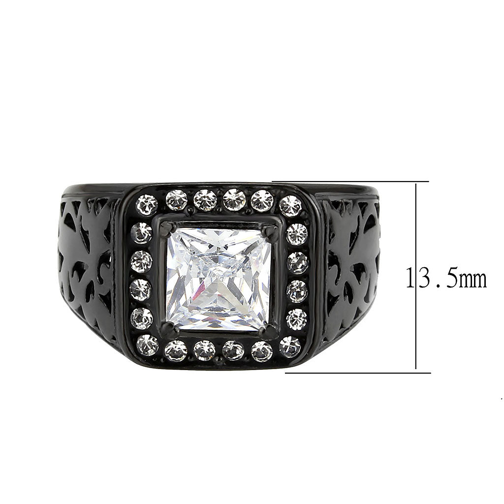 MATK3763 - IP Black (Ion Plating) Stainless Steel Ring with AAA Grade CZ in Clear
