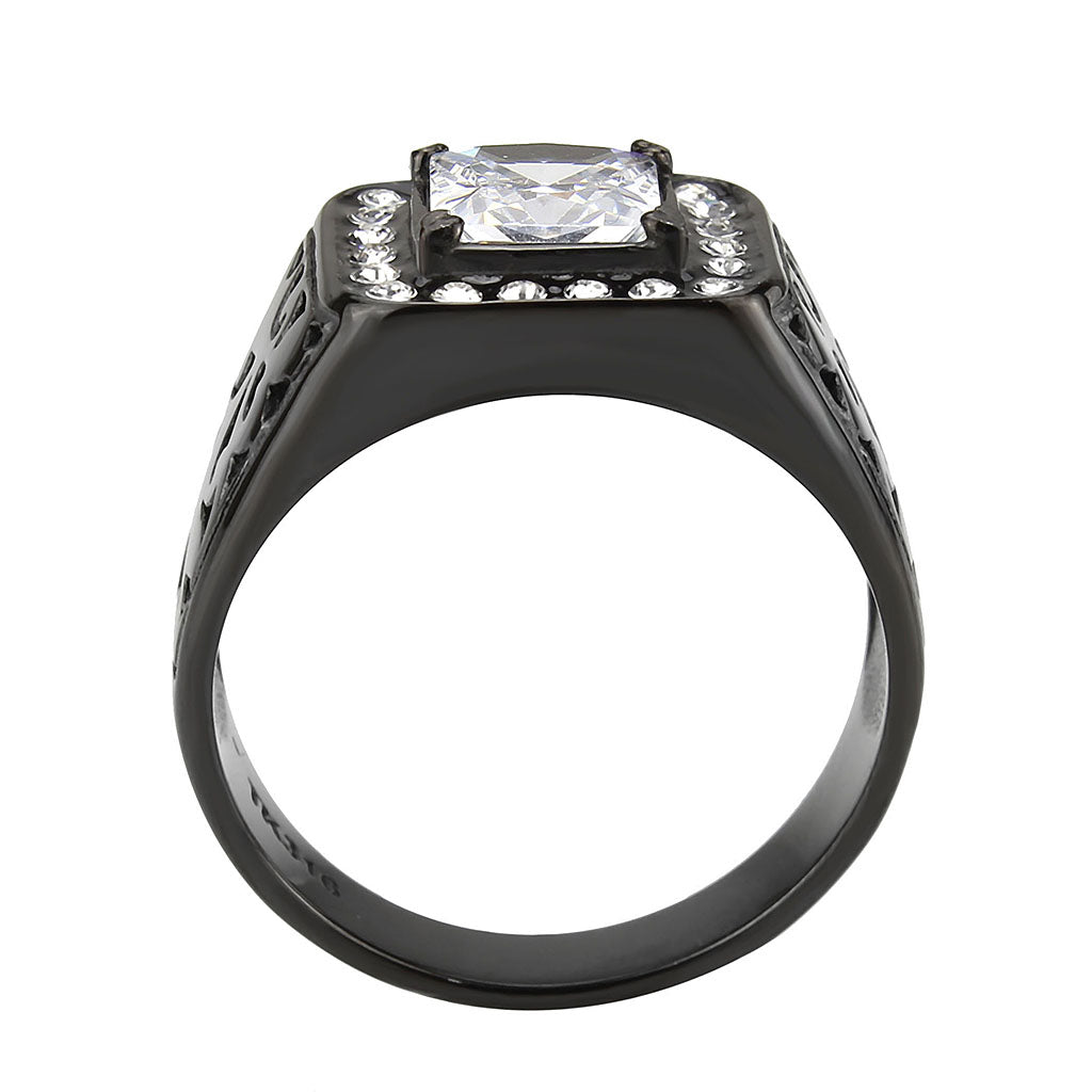 MATK3763 - IP Black (Ion Plating) Stainless Steel Ring with AAA Grade CZ in Clear