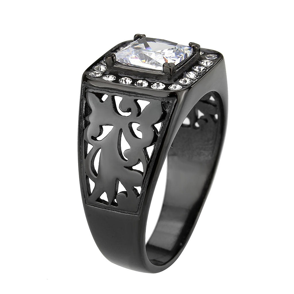 MATK3763 - IP Black (Ion Plating) Stainless Steel Ring with AAA Grade CZ in Clear