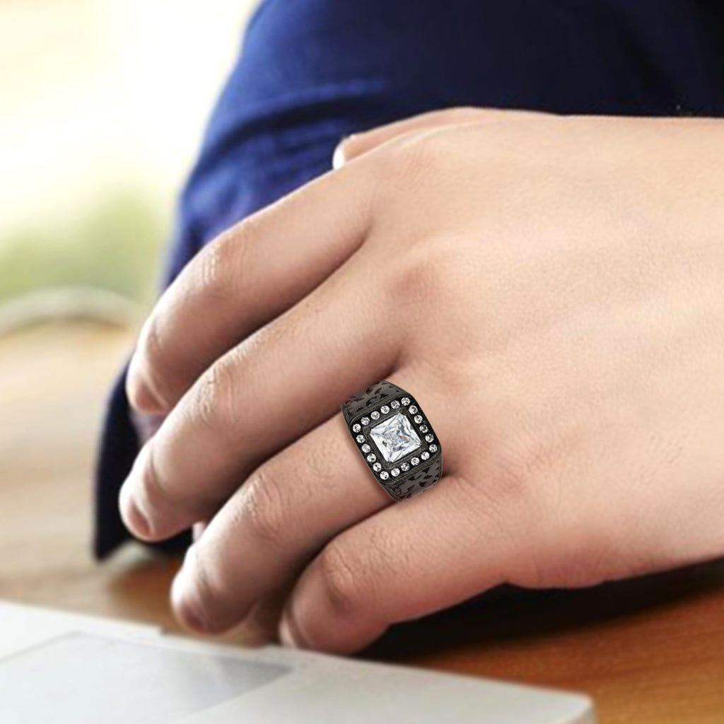 MATK3763 - IP Black (Ion Plating) Stainless Steel Ring with AAA Grade CZ in Clear