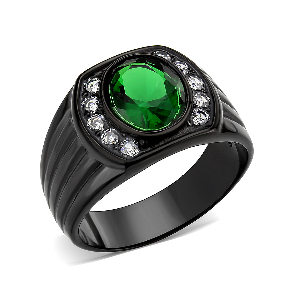 MATK3764 - IP Black (Ion Plating) Stainless Steel Ring with Synthetic in Emerald
