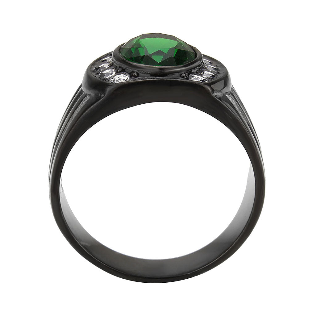 MATK3764 - IP Black (Ion Plating) Stainless Steel Ring with Synthetic in Emerald