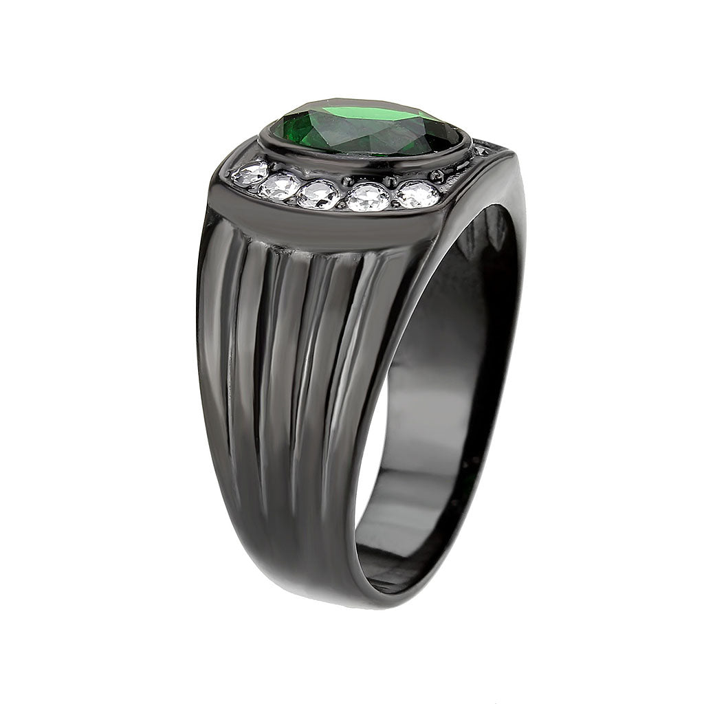 MATK3764 - IP Black (Ion Plating) Stainless Steel Ring with Synthetic in Emerald