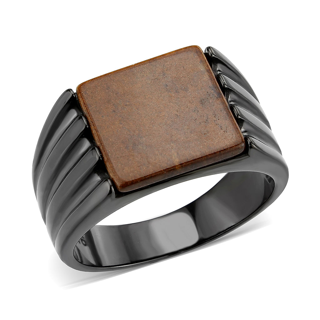 MATK3766 - IP Black (Ion Plating) Stainless Steel Ring with Semi-Precious in Topaz