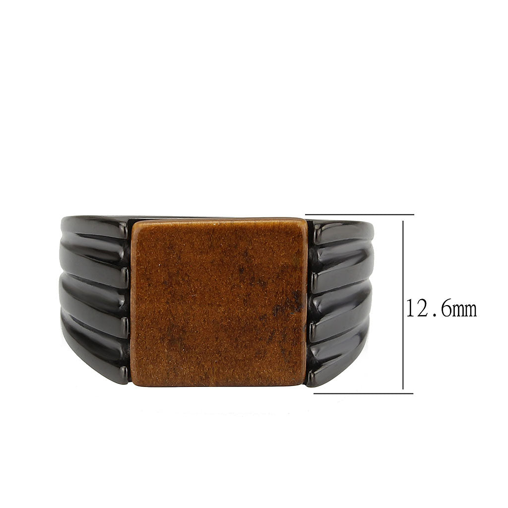 MATK3766 - IP Black (Ion Plating) Stainless Steel Ring with Semi-Precious in Topaz