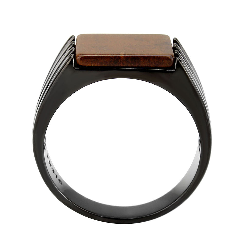 MATK3766 - IP Black (Ion Plating) Stainless Steel Ring with Semi-Precious in Topaz