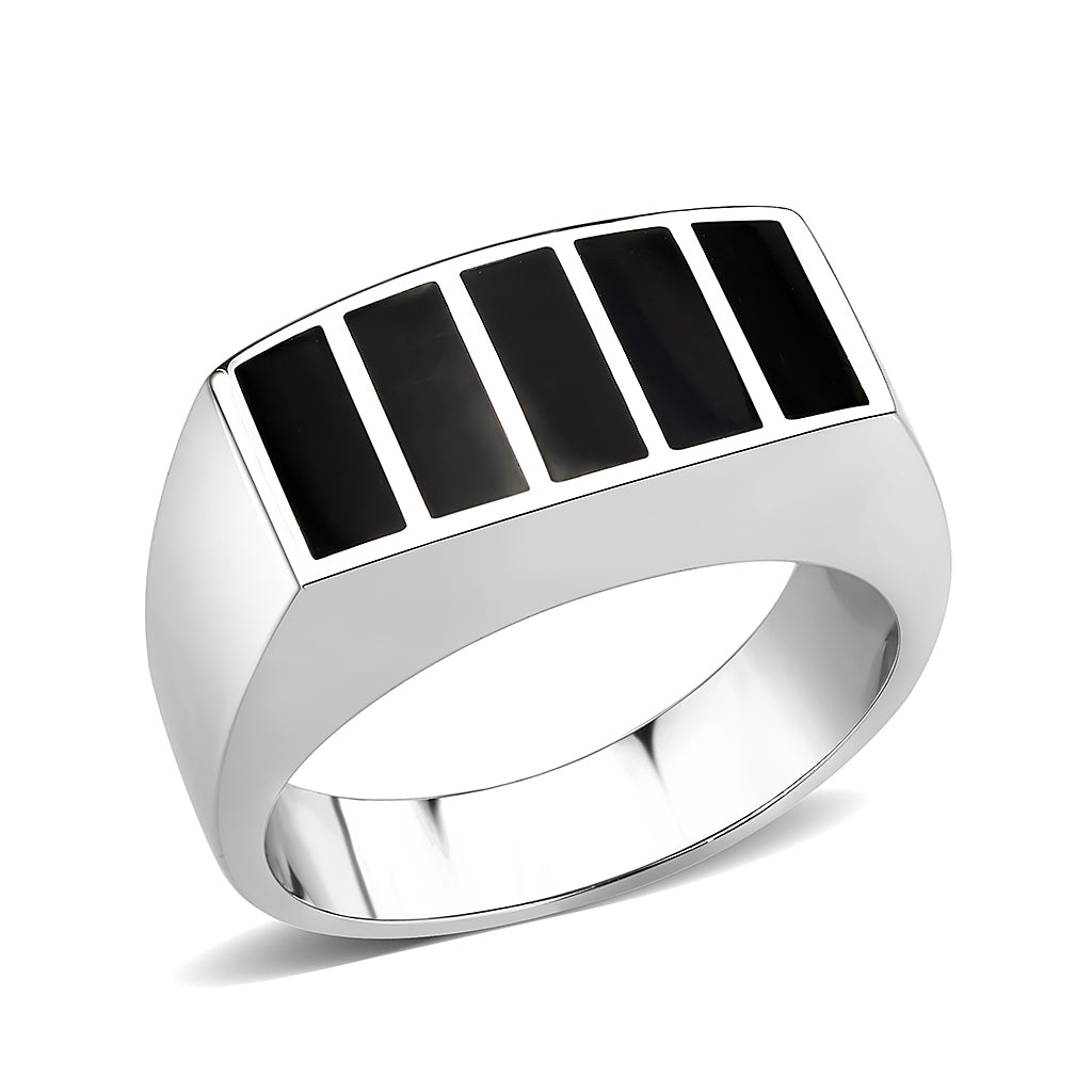 MATK3767 - High polished (no plating) Stainless Steel Ring with Epoxy in Jet
