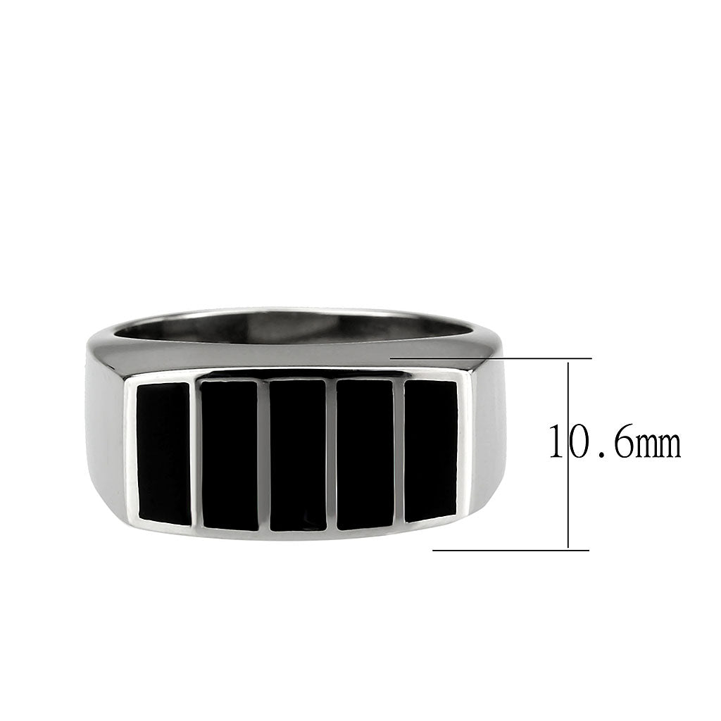 MATK3767 - High polished (no plating) Stainless Steel Ring with Epoxy in Jet