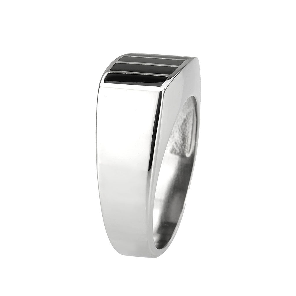 MATK3767 - High polished (no plating) Stainless Steel Ring with Epoxy in Jet