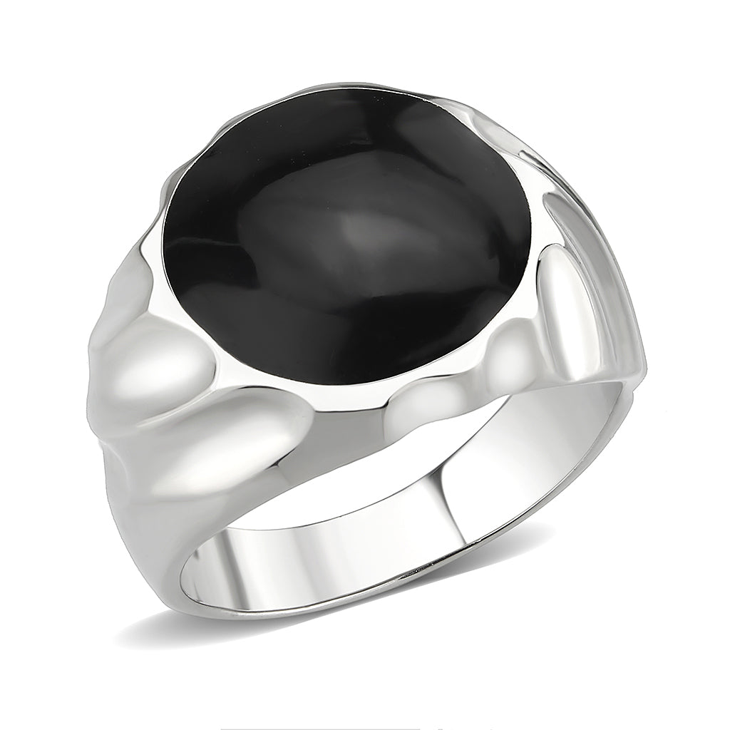 MATK3768 - High polished (no plating) Stainless Steel Ring with Epoxy in Jet