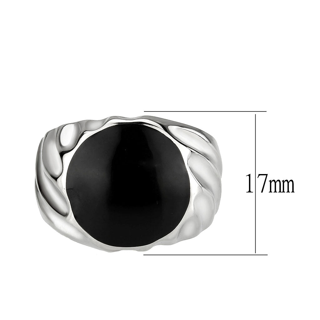 MATK3768 - High polished (no plating) Stainless Steel Ring with Epoxy in Jet