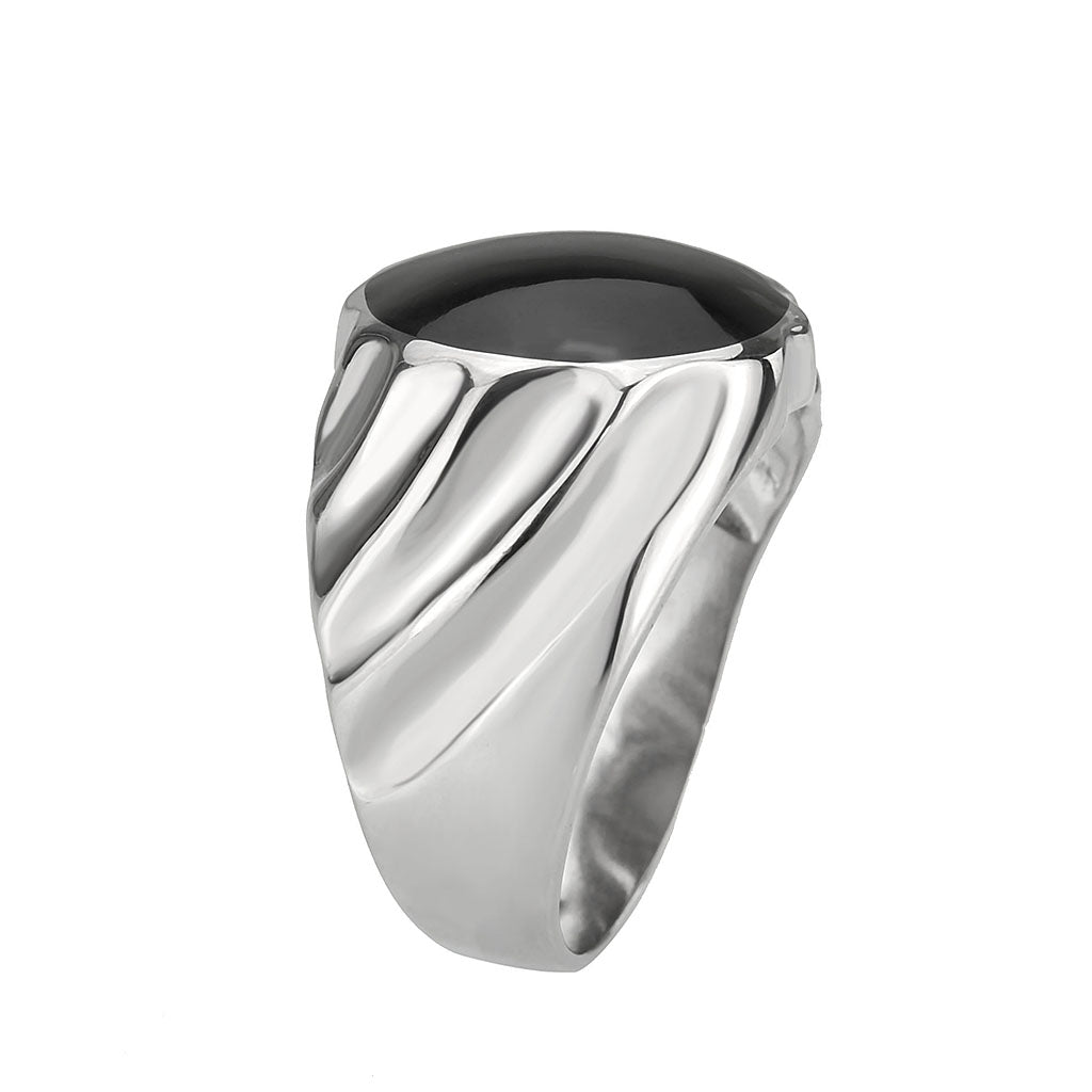 MATK3768 - High polished (no plating) Stainless Steel Ring with Epoxy in Jet
