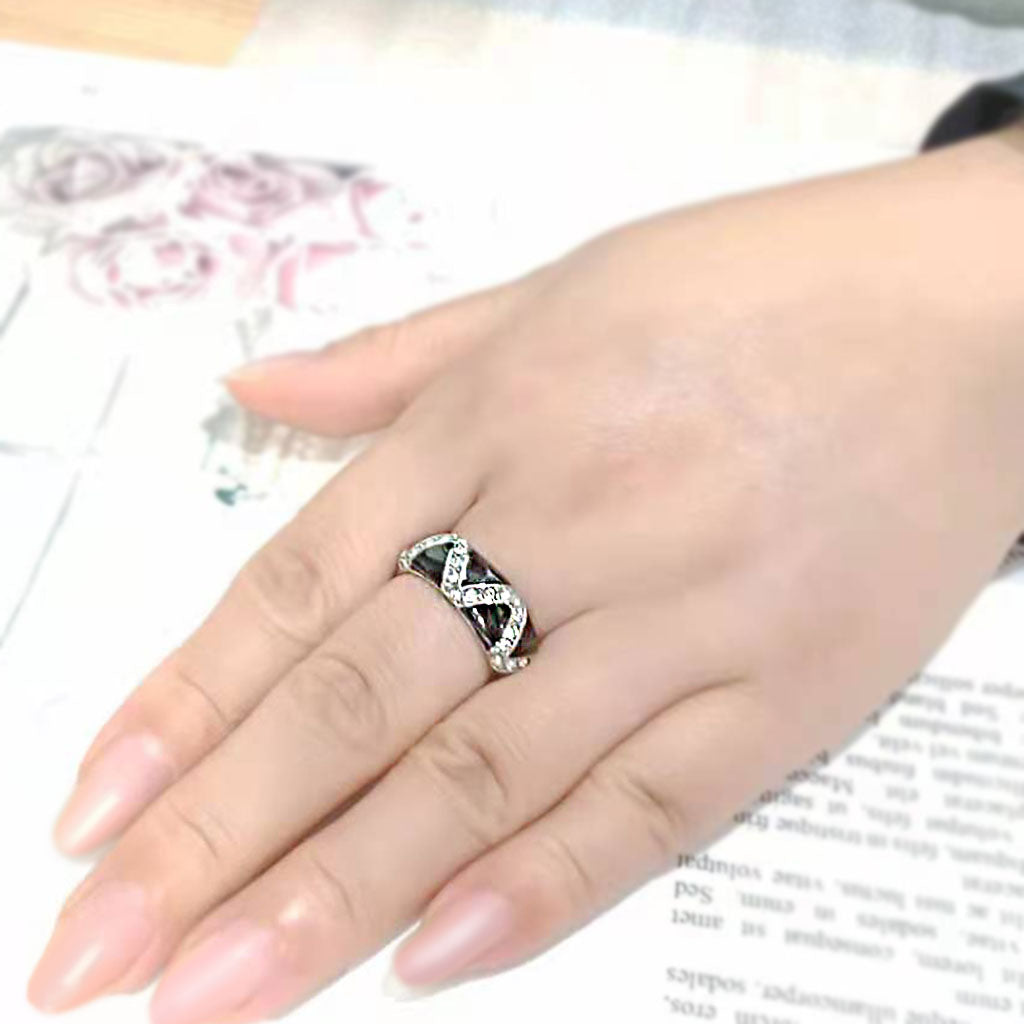MATK3773 - High polished (no plating) Stainless Steel Ring with Top Grade Crystal in Clear