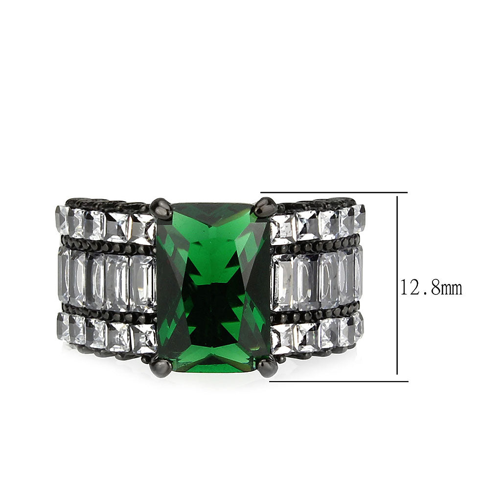 MATK3774 - IP Black (Ion Plating) Stainless Steel Ring with Synthetic in Emerald