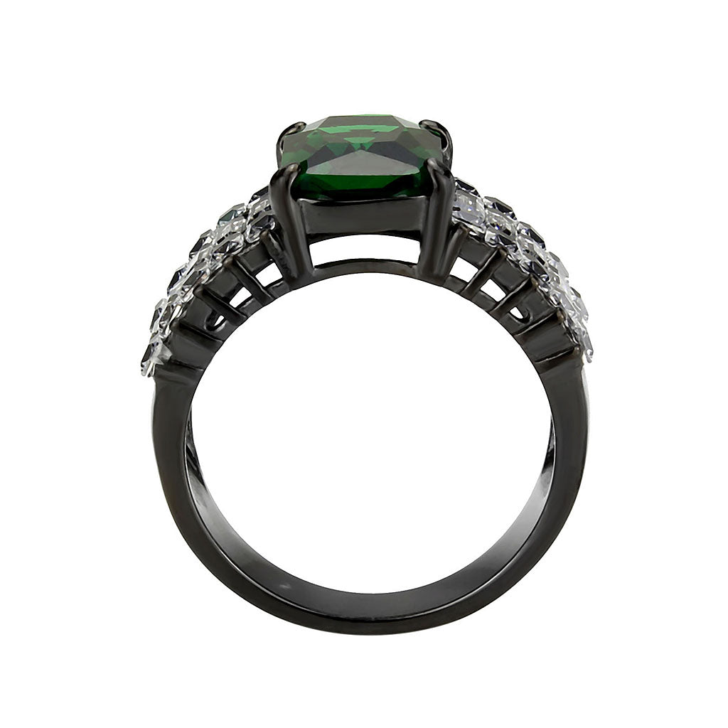 MATK3774 - IP Black (Ion Plating) Stainless Steel Ring with Synthetic in Emerald