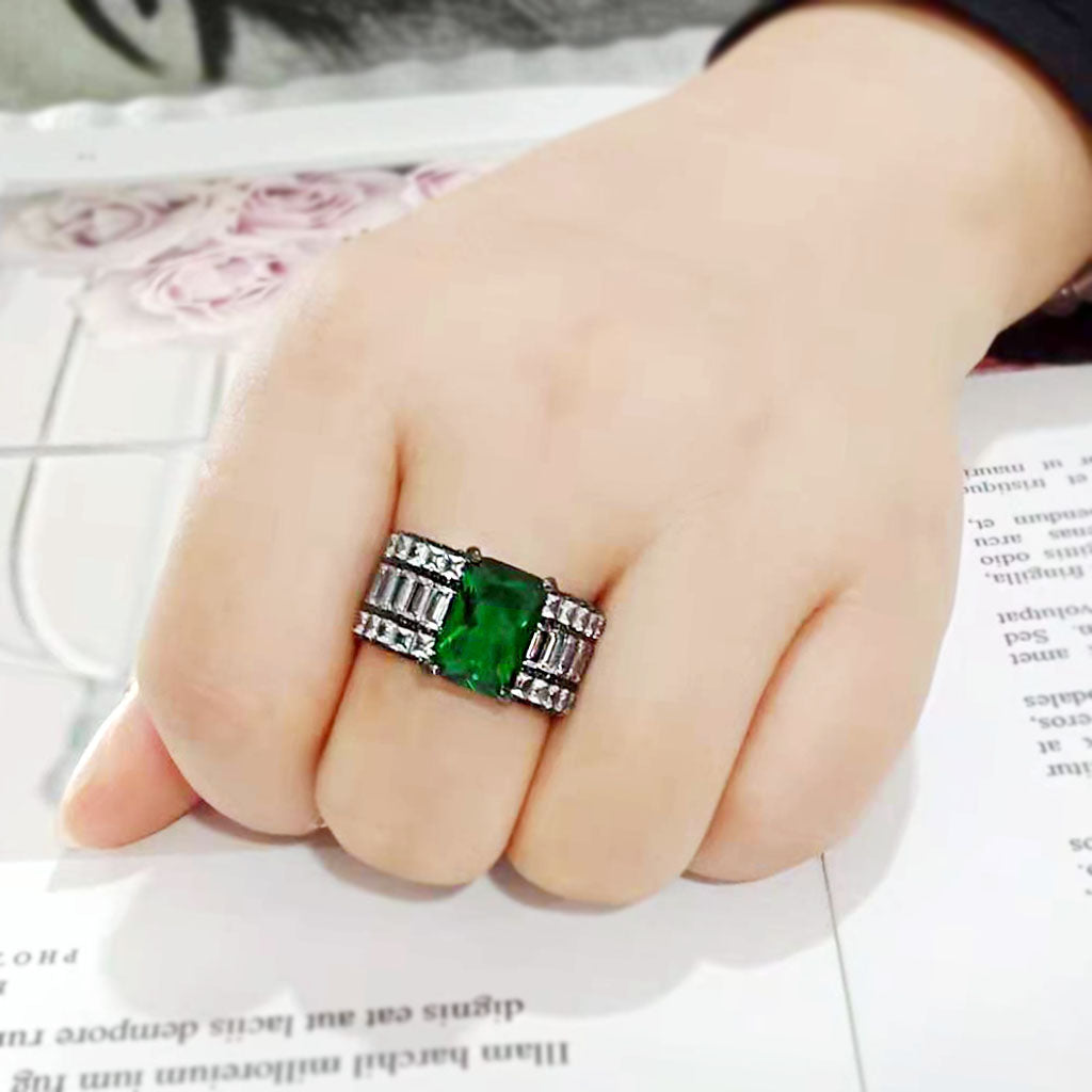 MATK3774 - IP Black (Ion Plating) Stainless Steel Ring with Synthetic in Emerald