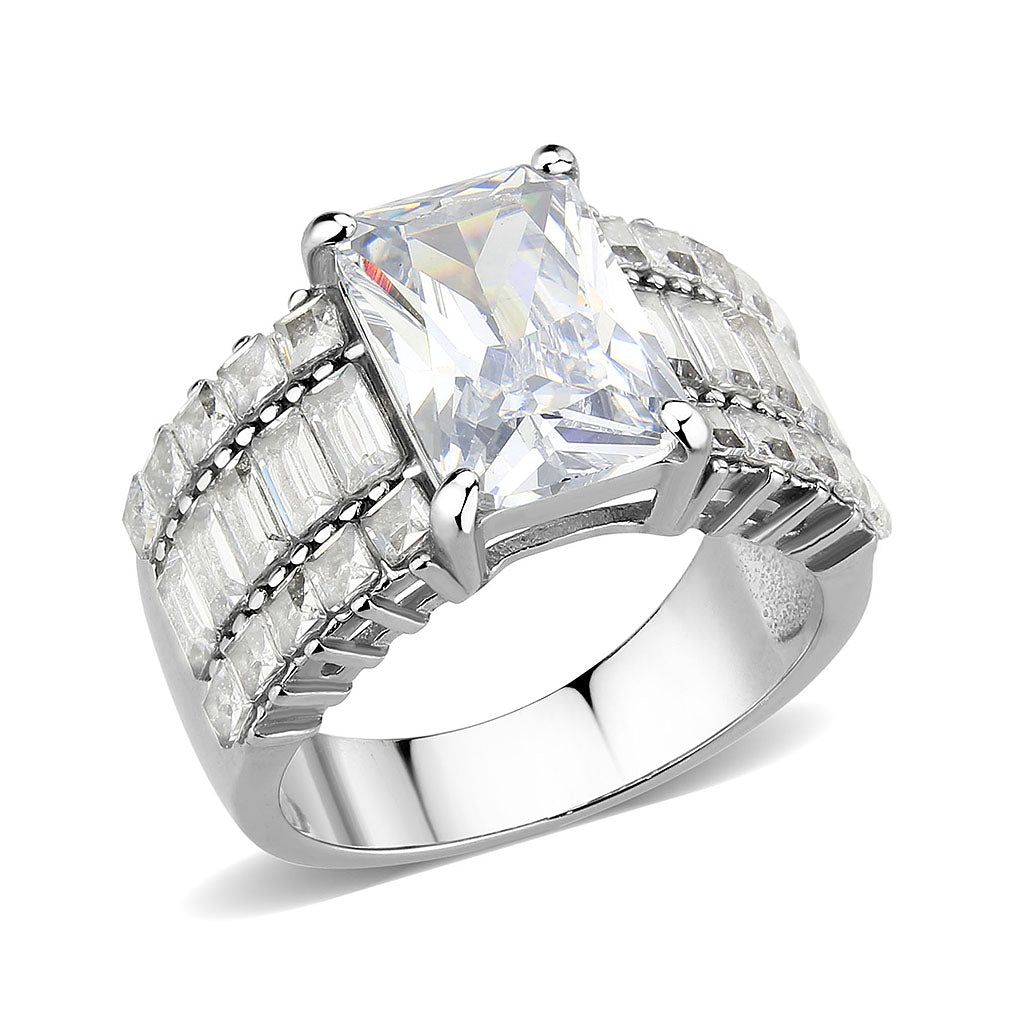 MATK3775 - High polished (no plating) Stainless Steel Ring with AAA Grade CZ in Clear