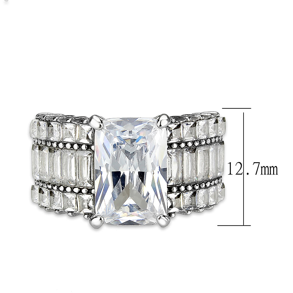 MATK3775 - High polished (no plating) Stainless Steel Ring with AAA Grade CZ in Clear