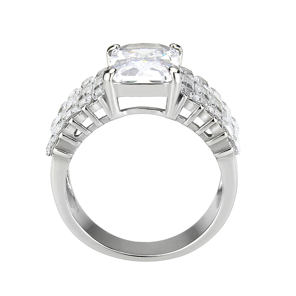 MATK3775 - High polished (no plating) Stainless Steel Ring with AAA Grade CZ in Clear