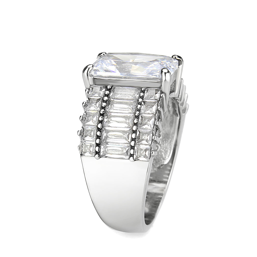 MATK3775 - High polished (no plating) Stainless Steel Ring with AAA Grade CZ in Clear