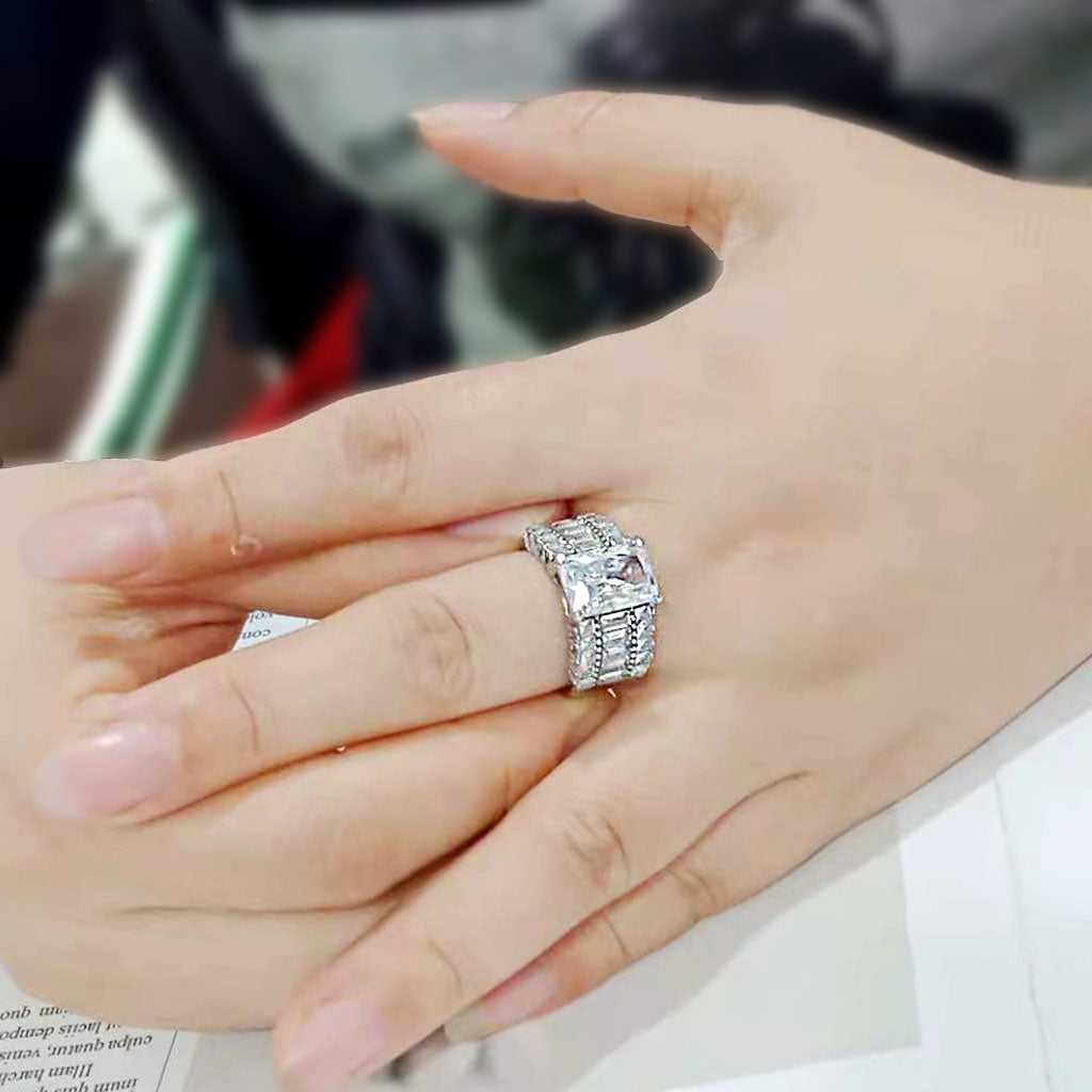 MATK3775 - High polished (no plating) Stainless Steel Ring with AAA Grade CZ in Clear