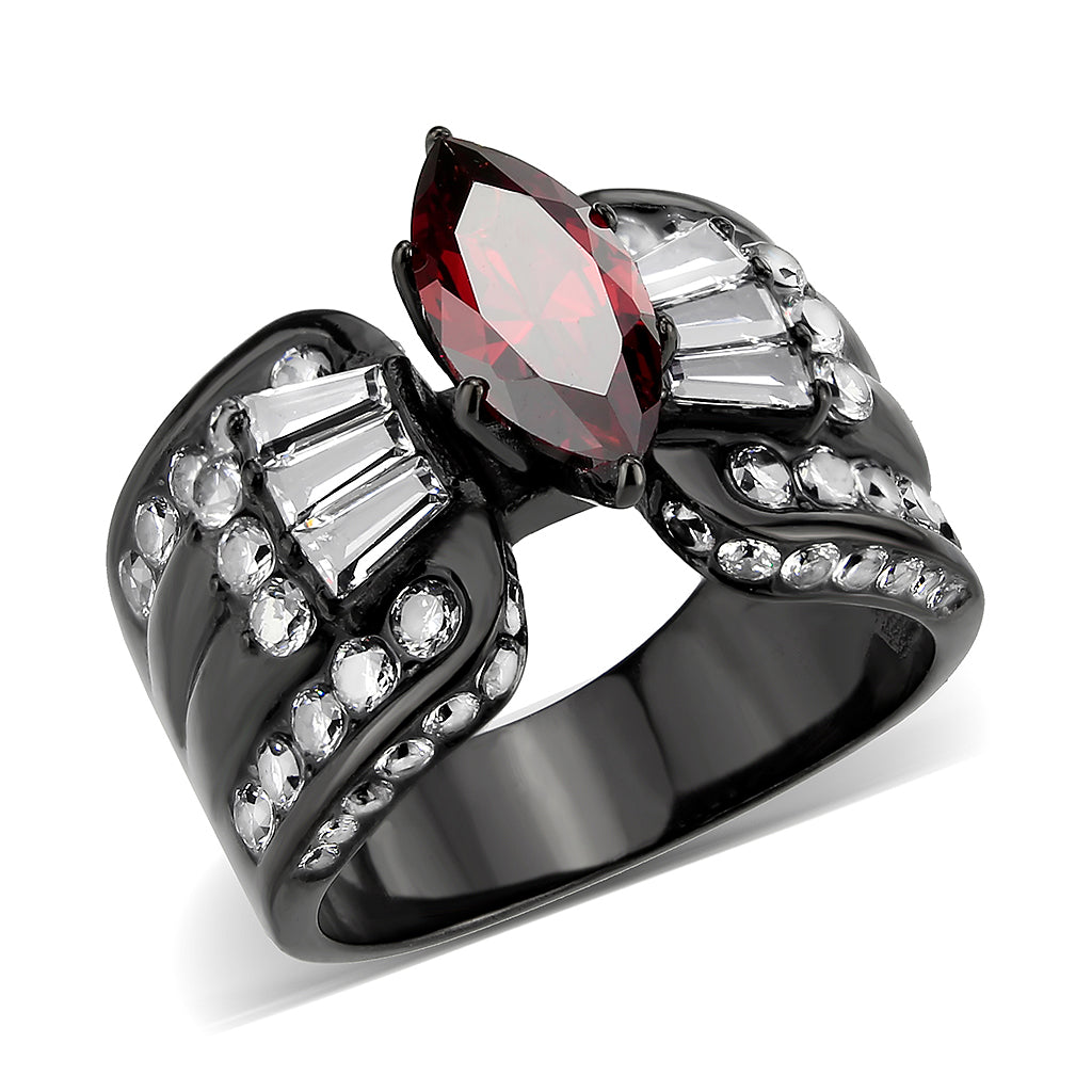 MATK3776 - IP Black (Ion Plating) Stainless Steel Ring with AAA Grade CZ in Garnet