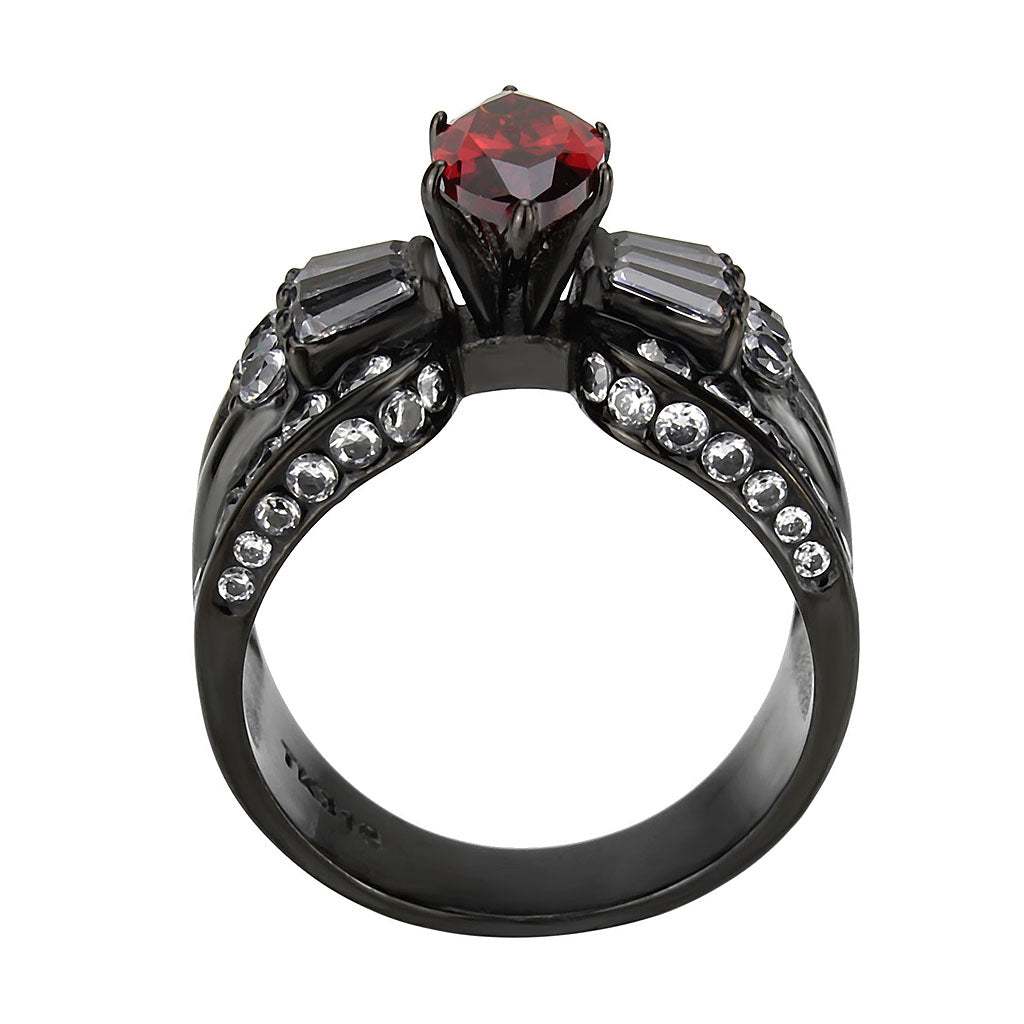 MATK3776 - IP Black (Ion Plating) Stainless Steel Ring with AAA Grade CZ in Garnet