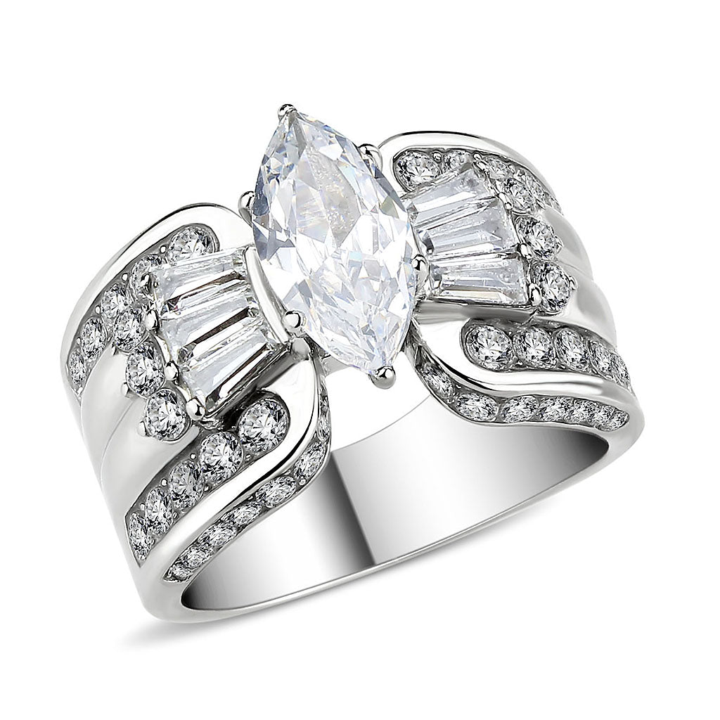 MATK3777 - High polished (no plating) Stainless Steel Ring with AAA Grade CZ in Clear