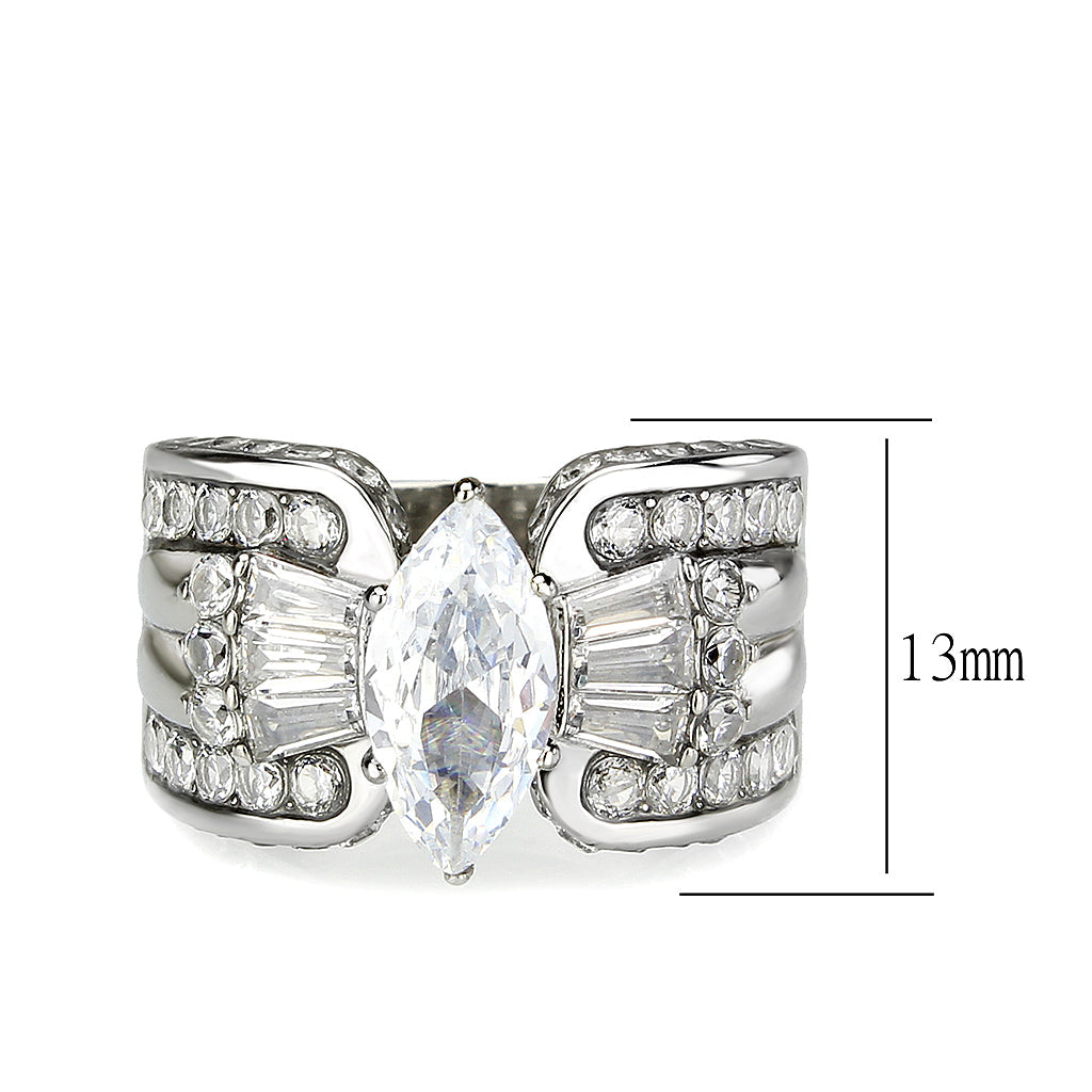 MATK3777 - High polished (no plating) Stainless Steel Ring with AAA Grade CZ in Clear