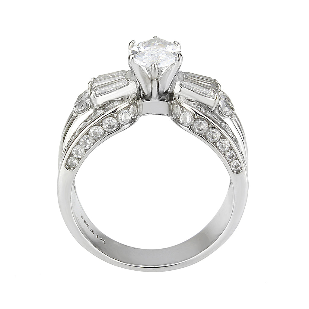 MATK3777 - High polished (no plating) Stainless Steel Ring with AAA Grade CZ in Clear