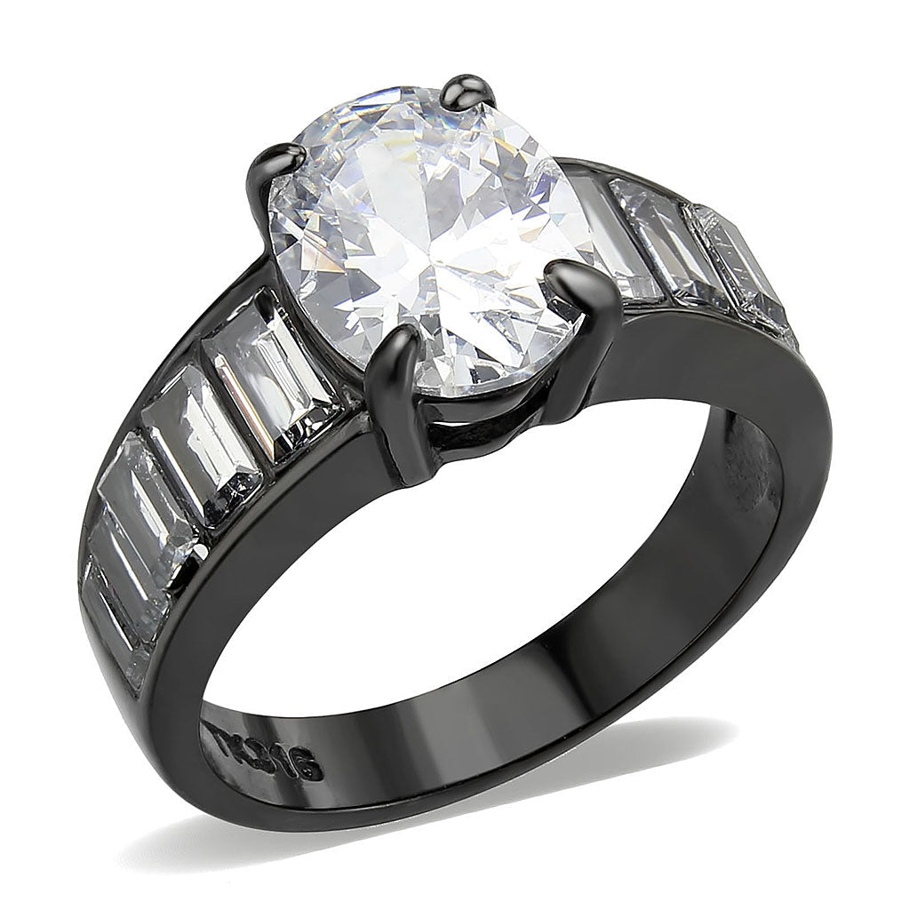 MATK3778 - IP Black (Ion Plating) Stainless Steel Ring with AAA Grade CZ in Clear