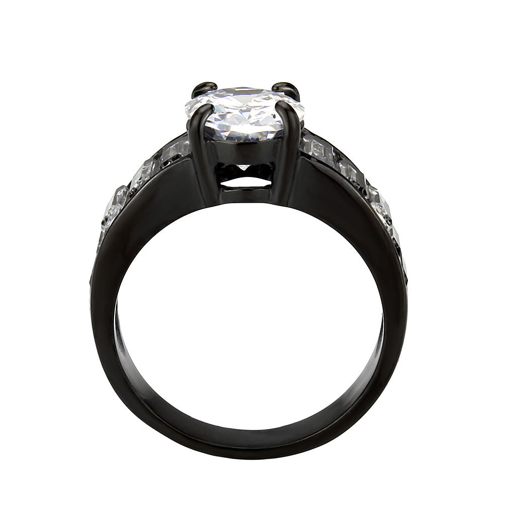 MATK3778 - IP Black (Ion Plating) Stainless Steel Ring with AAA Grade CZ in Clear