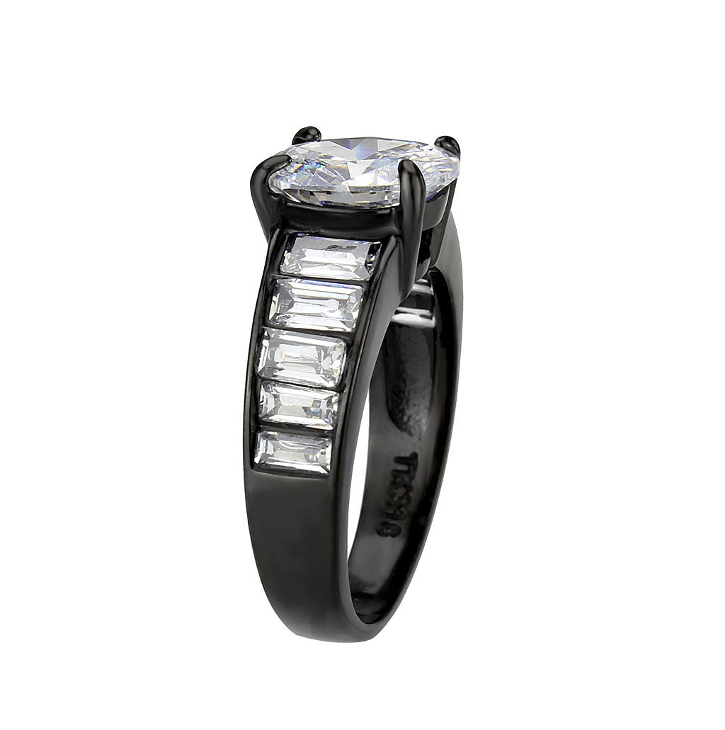 MATK3778 - IP Black (Ion Plating) Stainless Steel Ring with AAA Grade CZ in Clear