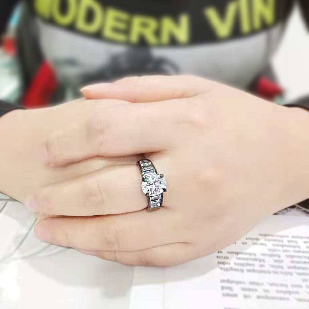 MATK3778 - IP Black (Ion Plating) Stainless Steel Ring with AAA Grade CZ in Clear