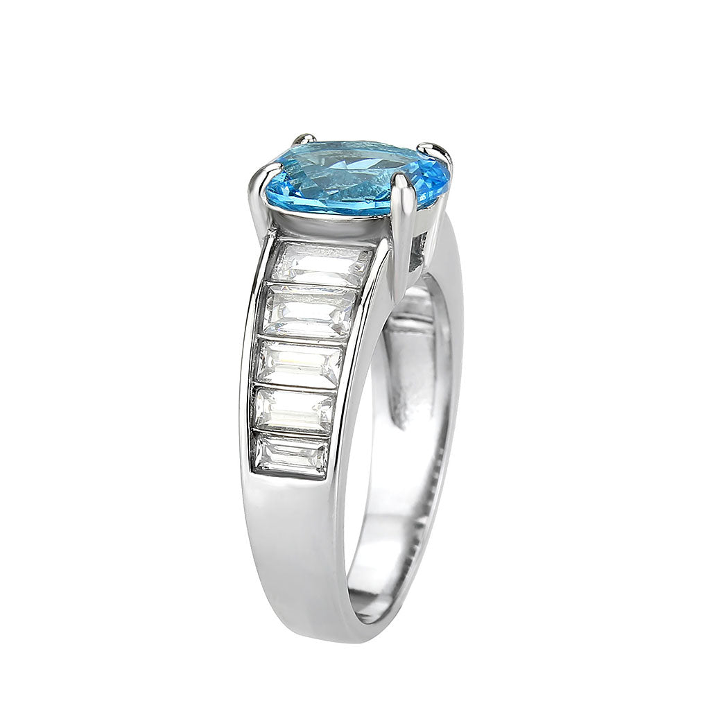 MATK3779 - High polished (no plating) Stainless Steel Ring with Synthetic in SeaBlue