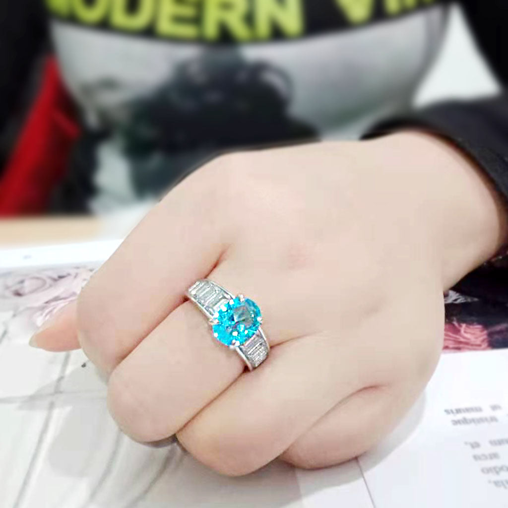 MATK3779 - High polished (no plating) Stainless Steel Ring with Synthetic in SeaBlue