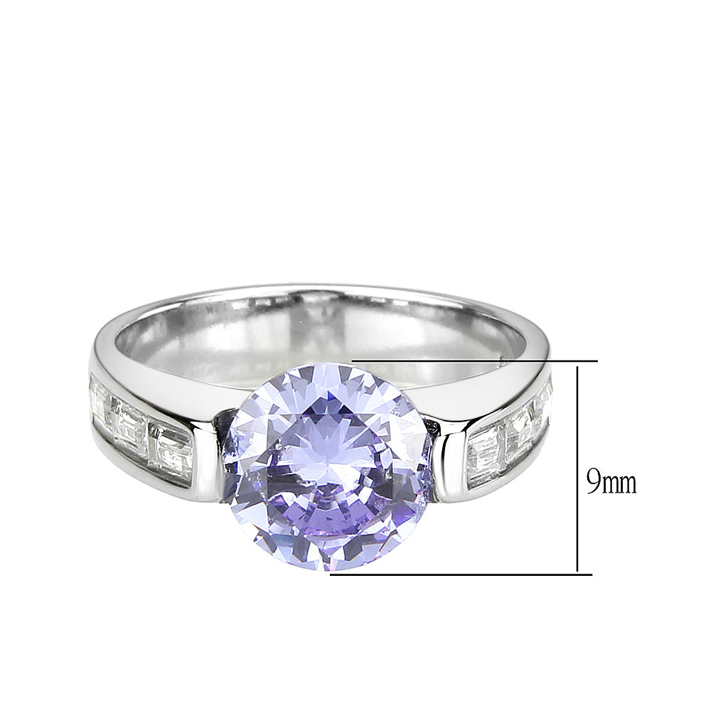 MATK3780 - High polished (no plating) Stainless Steel Ring with AAA Grade CZ in LightAmethyst
