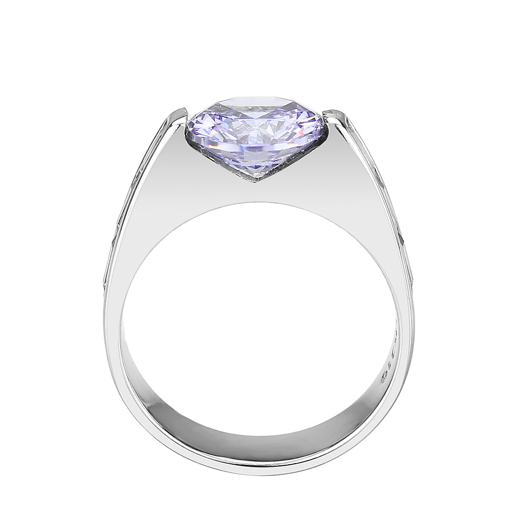 MATK3780 - High polished (no plating) Stainless Steel Ring with AAA Grade CZ in LightAmethyst